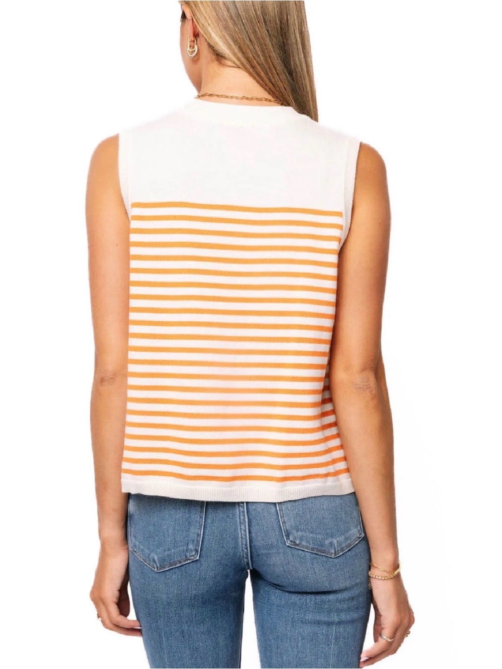 QUEEN OF SPARKLES Orange & White Striped Sequin 'T' Tank Top - Picture 2 of 2